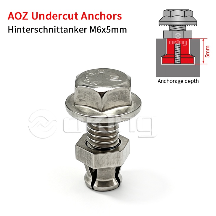 AOZ Steel M6x5mm Undercut Anchors, Hinterschnittanker For undercut Fixing Systems